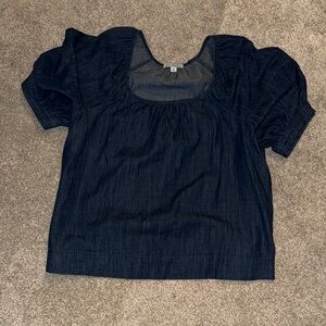 Free Assembly Dark Denim Puff Sleeve Top Square Neck